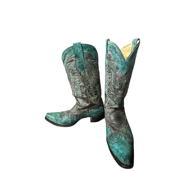 Corral Womens Snip Toe Boots R2266 Gray Turquoise With Glitter Inlay Size 9.5 M - Picture 8 of 11